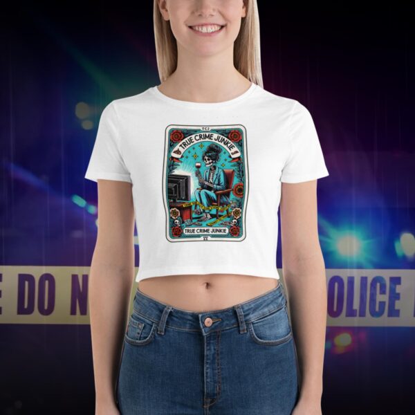 True Crime Junkie Tarot Card Design Women’s Crop Tee - Image 2